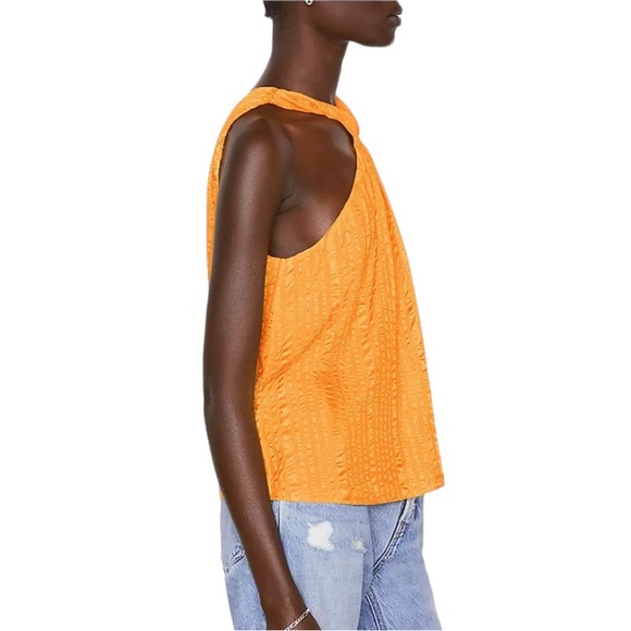 Frame Draped Halter Twist Textured Striped Silk Top Blouse in Kumquat Size Small - Picture 3 of 6